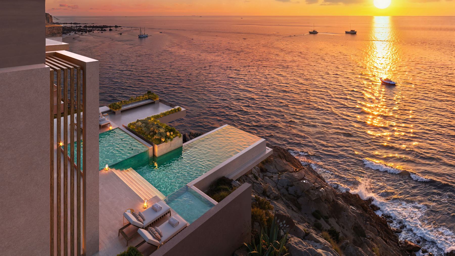 Azure villas at sunset