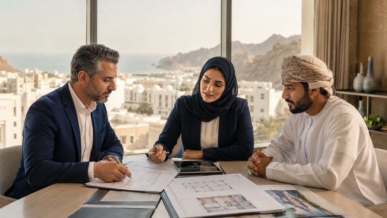 Iranian and Omani professionals clarify expectations during a real estate meeting in Muscat