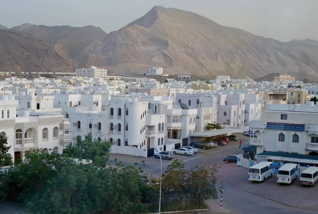 Residential neighbourhood with mountains in Muscat